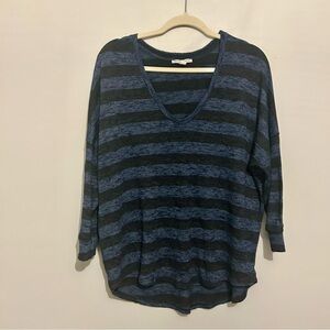 American Eagle Blue & Grey Dolman Sleeve Striped Shirt Sz L Large